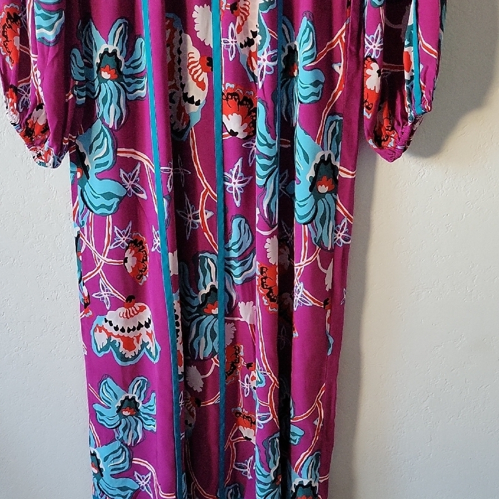 Diane Von Furstenberg Purple Floral Long Sleeve Dress Size S - Picture 15 of 16
